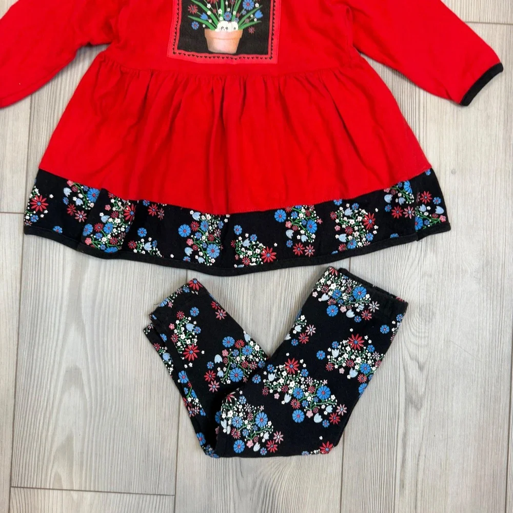 Vintage Spumoni by Rose Cage Red Floral Tunic and Leggings Set Toddler 2T USA